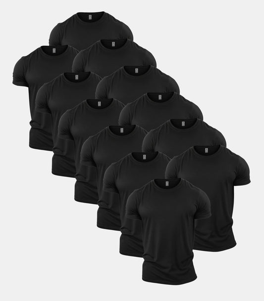 All Black Crew Neck Gym T-Shirt 12 Pack